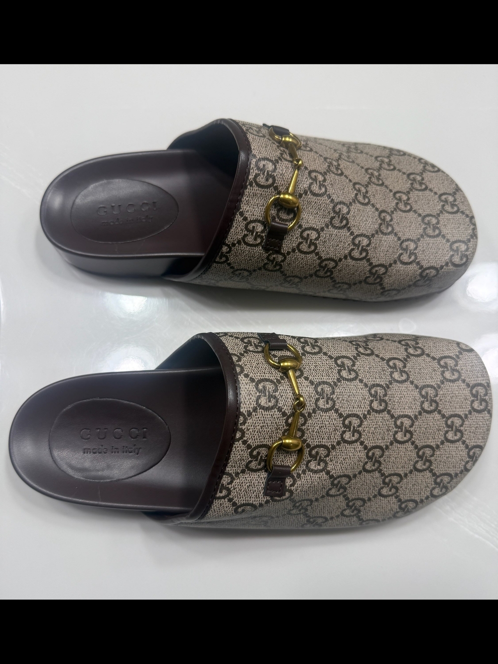Gucci Beige GG Supreme Canvas Horsebit Slide Mules - Picture 3 of 4